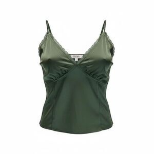 Venus Green Lace Top L • Deep V Plunge • Nude Lining • Romantic / Boho / Y2K